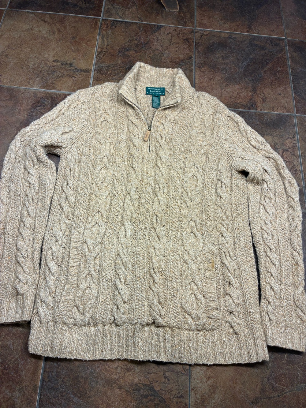 Lauren Ralph Lauren Men’s Cable-Knit Half-Zip Sweater in Tan